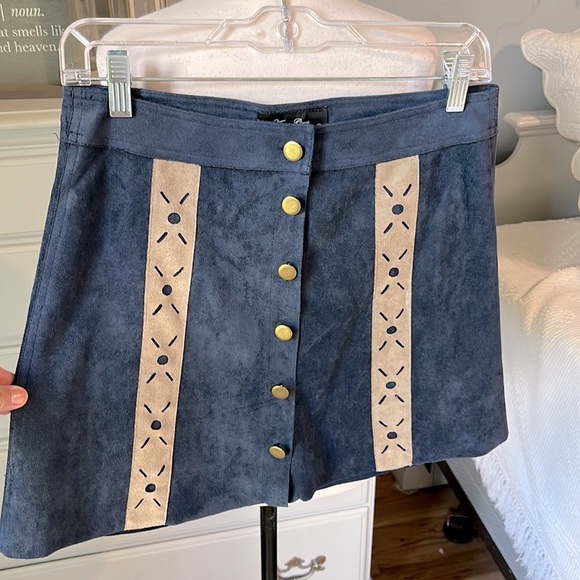 Western Faux Suede A Line Skirt Navy Blue Cowboy Anna Grace Womens Small Mini - Picture 3 of 9